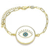 Pulsera Elegante 03.313.0039.07 Oro Laminado, Diseño de Ojo Griego, Esmaltado Blanco, Dorado