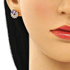 Arete Dormilona 02.387.0018.1 Oro Laminado, con Zirconia Cubica Amatista y Blanca, Pulido, Dorado