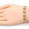 Pulsera Tennis 03.283.0030.1.08 Oro Laminado, Diseño de Oja, con Zirconia Cubica Granate y Blanca, Pulido, Dorado