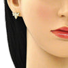 Arete Dormilona 02.156.0616 Oro Laminado, Diseño de Abeja, con Micro Pave Blanca, Pulido, Dorado