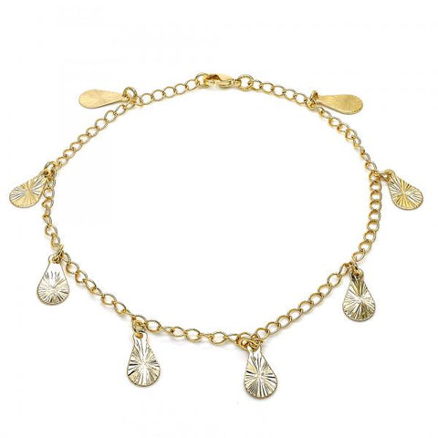 Tobillera de Dije 04.63.1373.10 Oro Laminado, Diseño de Gota, Pulido, Dorado