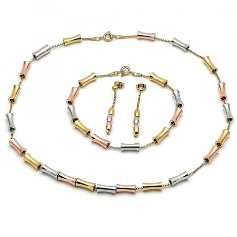 Collar, Pulso y Arete 06.92.0009 Oro Laminado, Diseño de Box y Bambu, Diseño de Box, Pulido, Tricolor