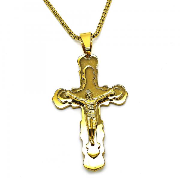 Collares con Dije 04.116.0057.1.30 Acero Inoxidable, Diseño de Crucifijo, Pulido, Dorado