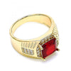 Anillo de Hombre 01.266.0046.1.12 Oro Laminado, con Zirconia Cubica Granate y Micro PaveBlanca, Pulido, Dorado