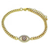 Pulsera Elegante 03.368.0077.1.08 Oro Laminado, Diseño de Ojo Griego, con Micro Pave Rubi y Blanca, Pulido, Dorado