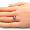 Anillo Multi Piedra 01.60.0004.1.08 Rodio Laminado, Diseño de Ojo Griego, con Micro Pave Zafiro Azul y Blanca, Esmaltado Turquesa, Rodinado