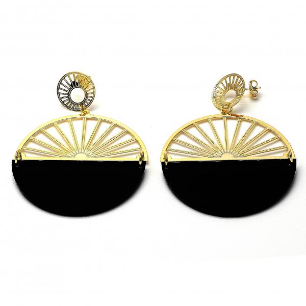 Arete Largo 02.09.0111.3 Oro Laminado, Resinado Negro, Dorado