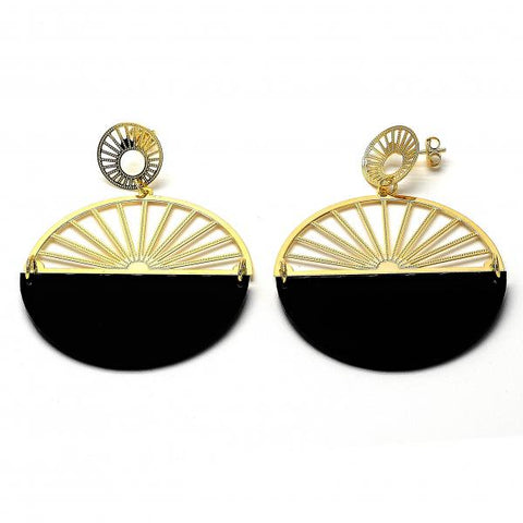 Arete Largo 02.09.0111.3 Oro Laminado, Resinado Negro, Dorado