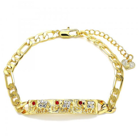 Pulsera con Placa 03.351.0004.07 Oro Laminado, Diseño de Elefante, con Cristal Granate y Blanca, Pulido, Dorado