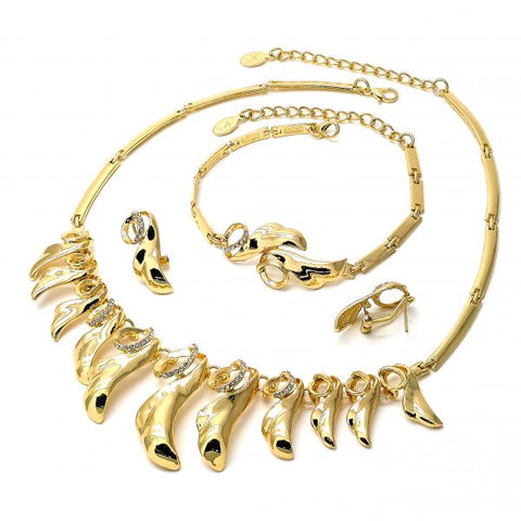 Collar, Pulso, Arete y Anillo 06.191.0011 Oro Laminado, con Cristal , Dorado