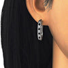 Argolla Huggie 02.217.0024.5.15 Rodio Laminado, con Zirconia Cubica Negro y Blanca, Pulido, Rodinado