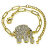 Pulsera Elegante 03.316.0078.1.07 Oro Laminado, Diseño de Paperclip y Elefante, Diseño de Paperclip, con Micro Pave Blanca y Negro, Pulido, Dorado