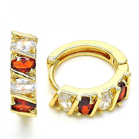 Argolla Huggie 02.210.0025.5.15 Oro Laminado, con Zirconia Cubica Granate y Blanca, Pulido, Dorado