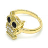 Anillo Multi Piedra 01.210.0089 Oro Laminado, Diseño de Buho, con Zirconia Cubica Blanca y Negro, Pulido, Dorado