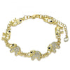 Pulsera Elegante 03.380.0035.07 Oro Laminado, Diseño de Elefante, con Cristal Blanca y Negro, Pulido, Dorado