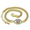 Pulsera Elegante 03.368.0077.1.08 Oro Laminado, Diseño de Ojo Griego, con Micro Pave Rubi y Blanca, Pulido, Dorado