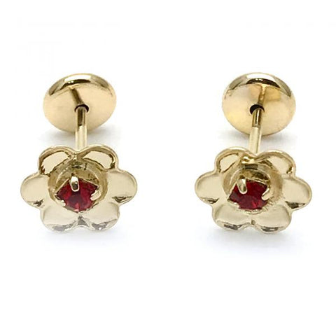 Arete Dormilona 02.09.0199 Oro Laminado, Diseño de Flor, con Zirconia Cubica Granate, Pulido, Dorado