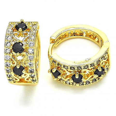 Argolla Huggie 02.210.0084.13.15 Oro Laminado, con Zirconia Cubica Negro y Blanca, Pulido, Dorado