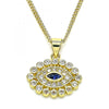 Collares con Dije 04.156.0397.20 Oro Laminado, Diseño de Ojo Griego, con Micro Pave Zafiro Azul y Blanca, Pulido, Dorado