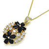 Collares con Dije 04.346.0013.2.20 Oro Laminado, Diseño de Flor, con Zirconia Cubica Negro y Blanca, Pulido, Dorado