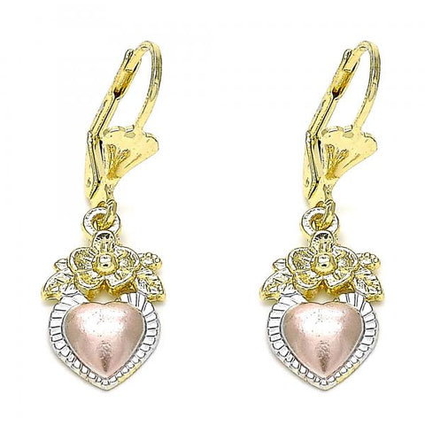 Arete Colgante 02.351.0092 Oro Laminado, Diseño de Corazon, Pulido, Tricolor