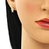 Arete Dormilona 02.213.0265 Oro Laminado, Diseño de Pescado, con Micro Pave Blanca, Pulido, Dorado
