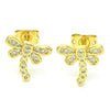 Arete Dormilona 02.156.0396 Oro Laminado, Diseño de Libelula, con Micro Pave Blanca, Pulido, Dorado