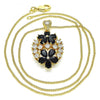 Collares con Dije 04.346.0013.2.20 Oro Laminado, Diseño de Flor, con Zirconia Cubica Negro y Blanca, Pulido, Dorado