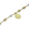Pulsera de Dije 03.351.0158.08 Oro Laminado, Diseño de San Benito, Diamantado, Tricolor