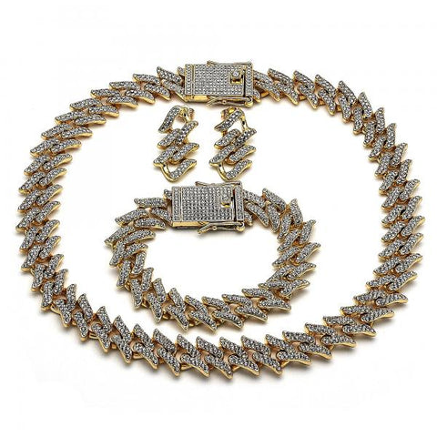 Collar, Pulso y Arete 06.372.0048 Oro Laminado, con Cristal Blanca, Pulido, Dorado