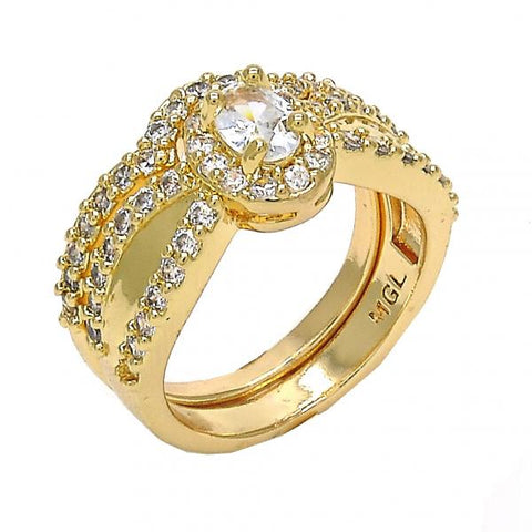Anillo de Boda 01.284.0029.08 Oro Laminado, Diseño de Doble, con Zirconia Cubica Blanca, Pulido, Dorado