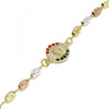 Pulsera Elegante 03.253.0057.1.07 Oro Laminado, Diseño de San Benito, con Cristal Multicolor, Diamantado, Tricolor