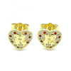 Arete Dormilona 02.199.0034.1 Oro Laminado, Diseño de Corazon, con Micro Pave Granate y Blanca, Pulido, Dorado