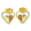 Arete Dormilona 02.156.0501.1 Oro Laminado, Diseño de Corazon, con Micro Pave Granate y Blanca, Pulido, Dorado