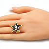 Anillo Elegante 01.313.0009.1 Oro Laminado, Diseño de Ojo Griego y Estrella, Diseño de Ojo Griego, Esmaltado Negro, Dorado