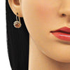 Arete Gancho Frances 5.125.006.3 Oro Laminado, Diseño de Flor, con Zirconia Cubica Dorado y Blanca, Pulido, Dorado