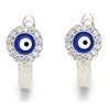 Argolla Huggie 02.336.0136.12 Plata Rodinada, Diseño de Ojo Griego, con Zirconia Cubica Blanca, Esmaltado Azul, Rodinado