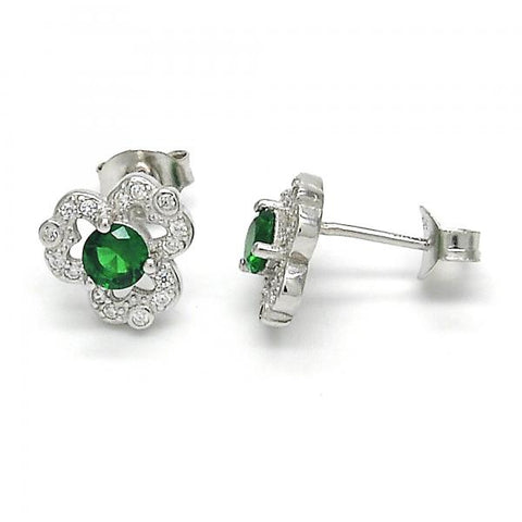 Arete Dormilona 02.285.0067.1 Plata Rodinada, con Zirconia Cubica Verde y Blanca, Pulido,