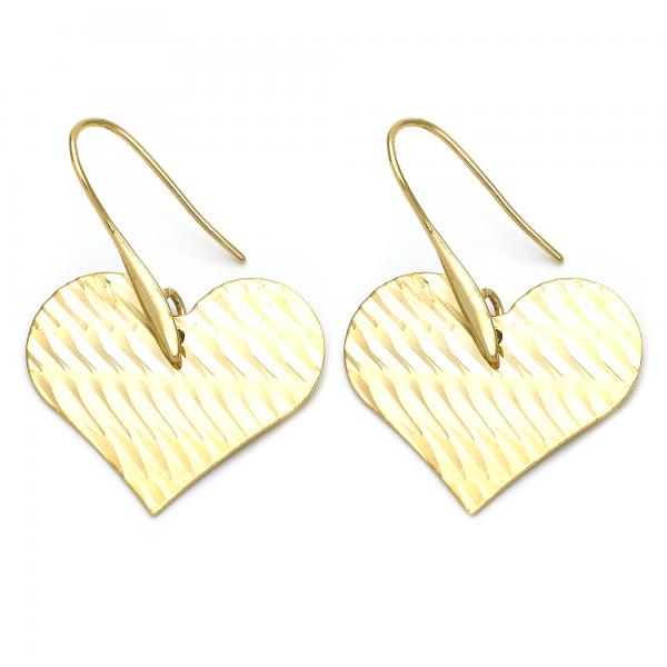 Arete Colgante 02.63.1162 Oro Laminado, Diseño de Corazon, Dorado