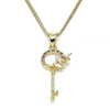 Collares con Dije 04.156.0433.1.20 Oro Laminado, Diseño de Llave y Oja, Diseño de Llave, con Micro Pave Granate y Blanca, Pulido, Dorado