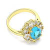 Anillo Multi Piedra 01.210.0124.07 Oro Laminado, Diseño de Gota, con Zirconia Cubica Topacio Azul y Blanca, Pulido, Dorado