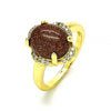 Anillo Multi Piedra 01.284.0065.08 Oro Laminado, con Onix Negro y Micro PaveBlanca, Pulido, Dorado