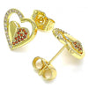 Arete Dormilona 02.156.0501.1 Oro Laminado, Diseño de Corazon, con Micro Pave Granate y Blanca, Pulido, Dorado