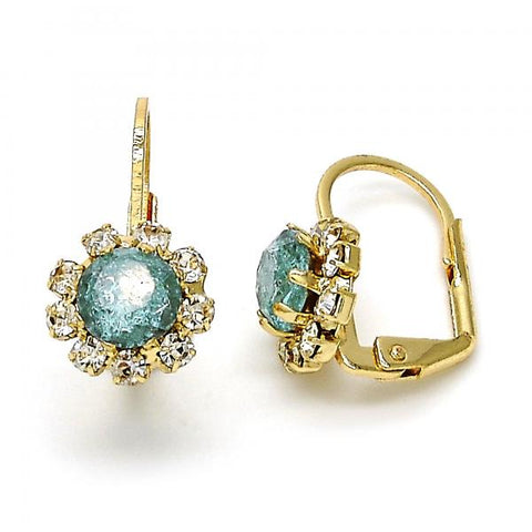 Arete Gancho Frances 02.122.0085.3 Oro Laminado, Diseño de Flor, con Cristal Aguamarina y Blanca, Pulido, Dorado