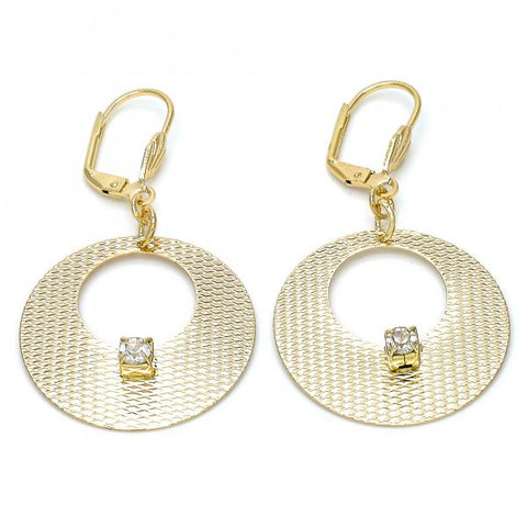 Arete Colgante 60.012 Oro Laminado, con Cristal Blanca, Diamantado, Dorado