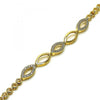 Pulsera Elegante 03.283.0124.07 Oro Laminado, con Micro Pave Blanca, Pulido, Dorado