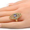 Anillo Multi Piedra 01.160.0001.08 Oro Laminado, con Cristal Violeta y Blanca, Pulido, Dorado