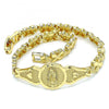 Pulsera Elegante 03.100.0068.08 Oro Laminado, Diseño de Guadalupe y Corazon, Diseño de Guadalupe, Diamantado, Dorado