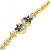 Pulsera Elegante 03.210.0118.08 Oro Laminado, Diseño de Flor y Mariposa, Diseño de Flor, con Zirconia Cubica Negro y Blanca, Pulido, Dorado