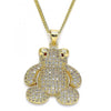 Collares con Dije 04.156.0198.20 Oro Laminado, Diseño de Osito, con Micro Pave Blanca y Granate, Pulido, Dorado